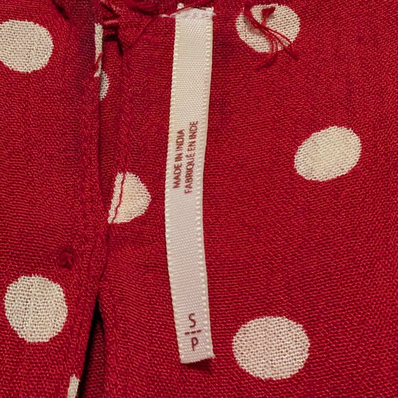 Free People Womens Size S Red White Polka Dot Ruffles Smocked Butterflies Dress - Picture 9 of 11